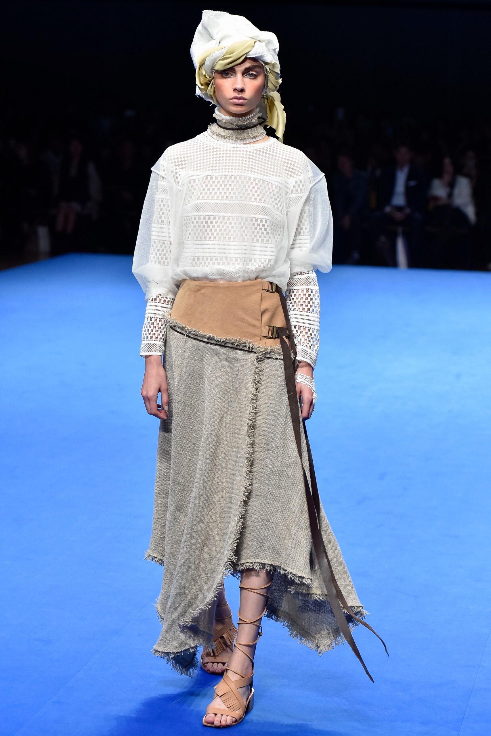 white embroidered blouse with asymmetric skirt
