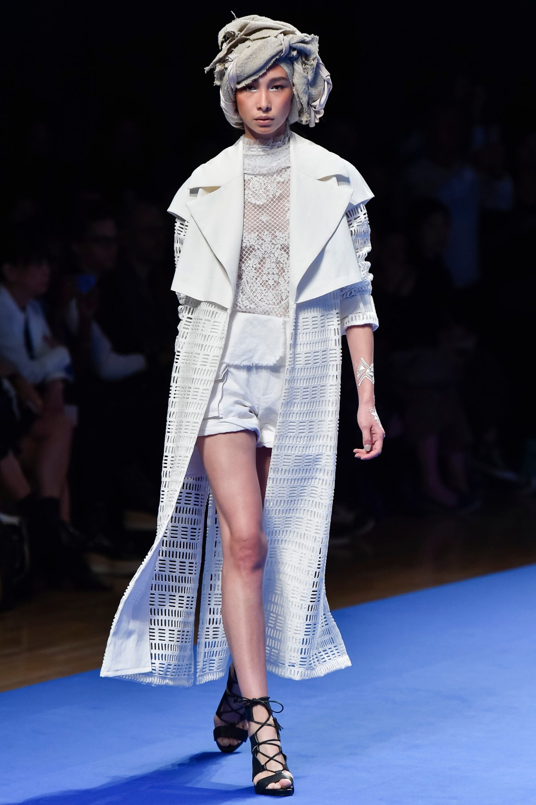 white layered coat with lace top