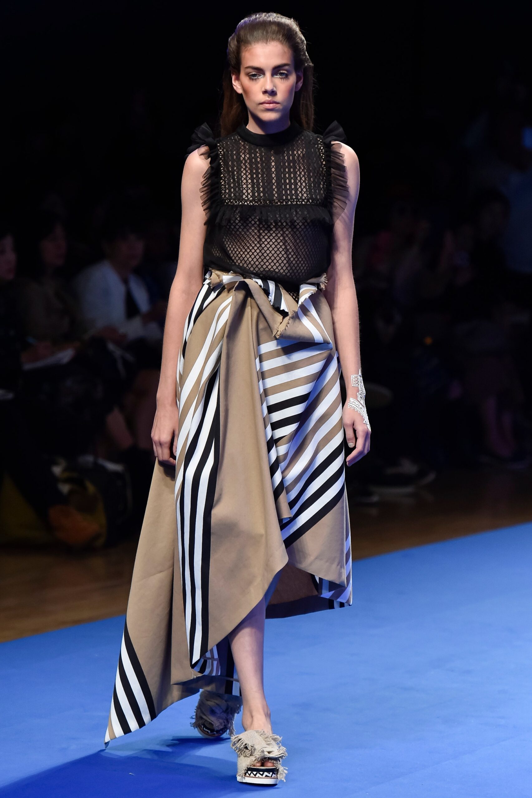 black mesh top with asymmetric skirt