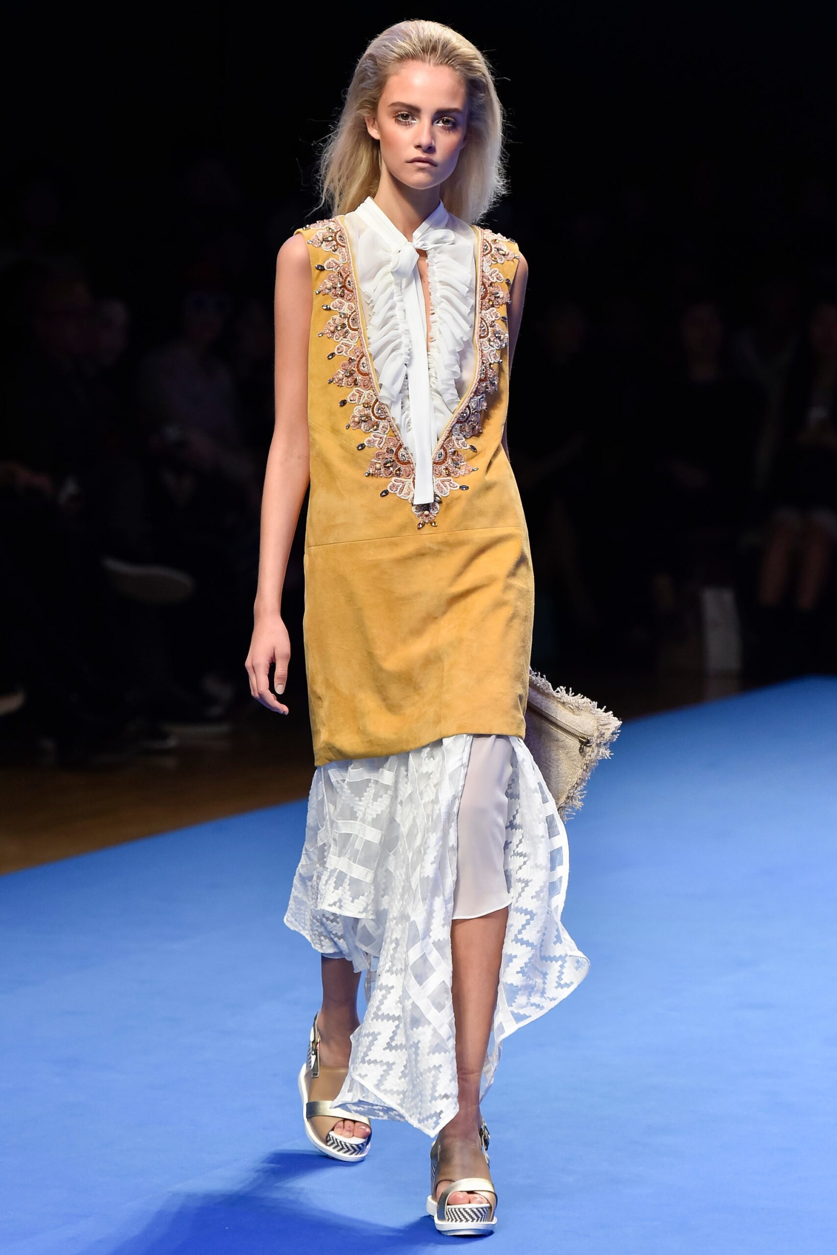 yellow embroidered sleeveless dress