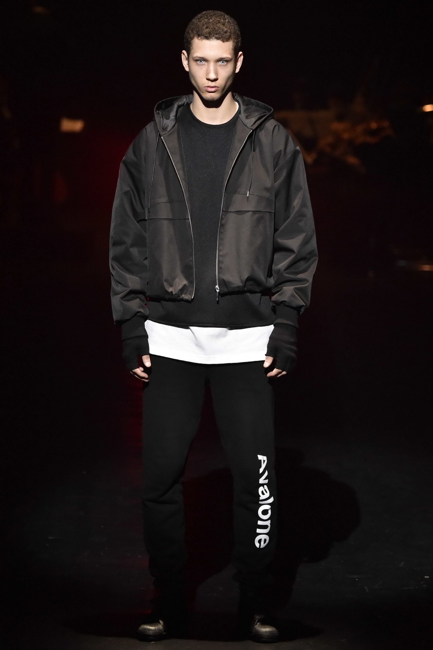 black hoodie white t-shirt black pants
