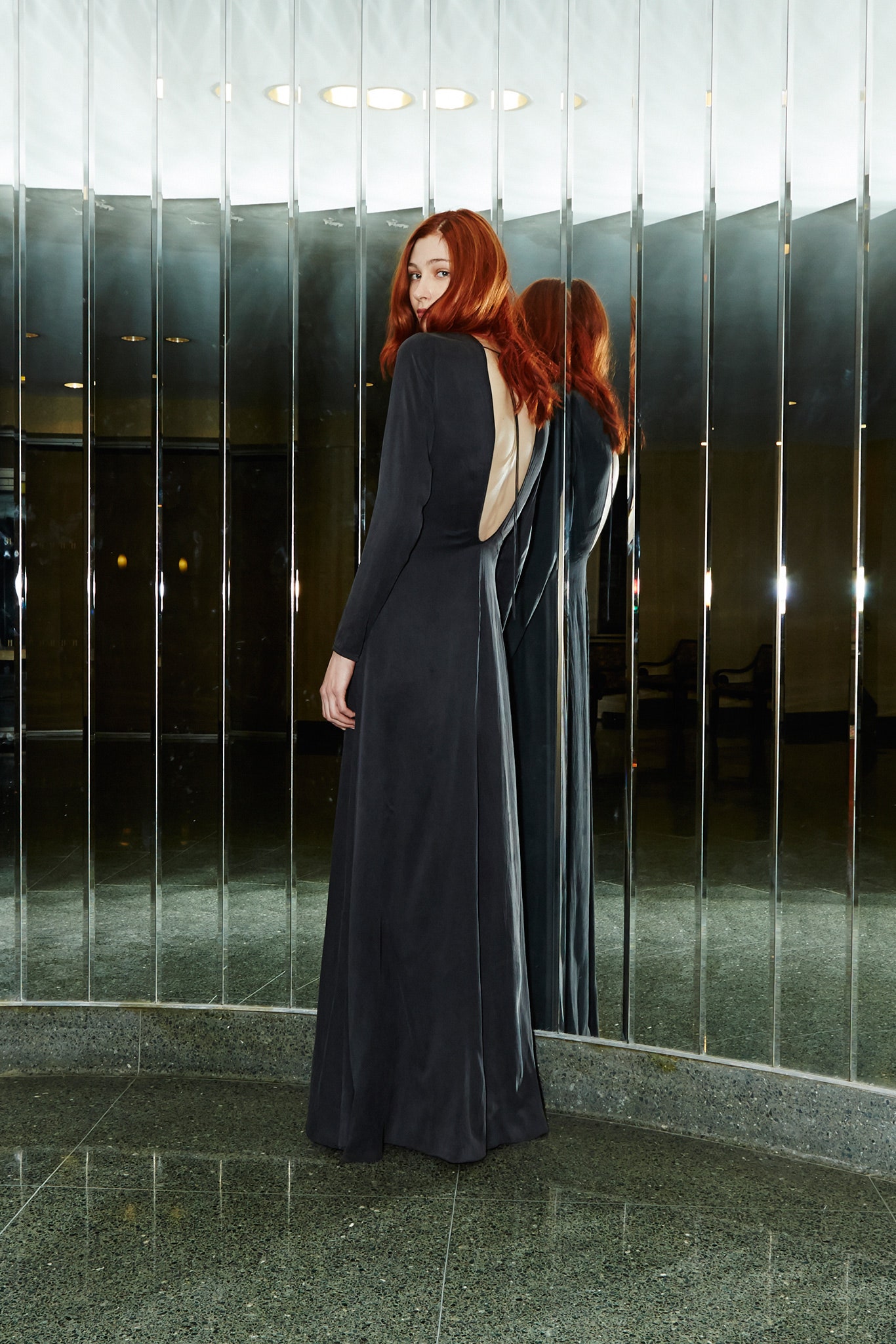 black silk fitted gown