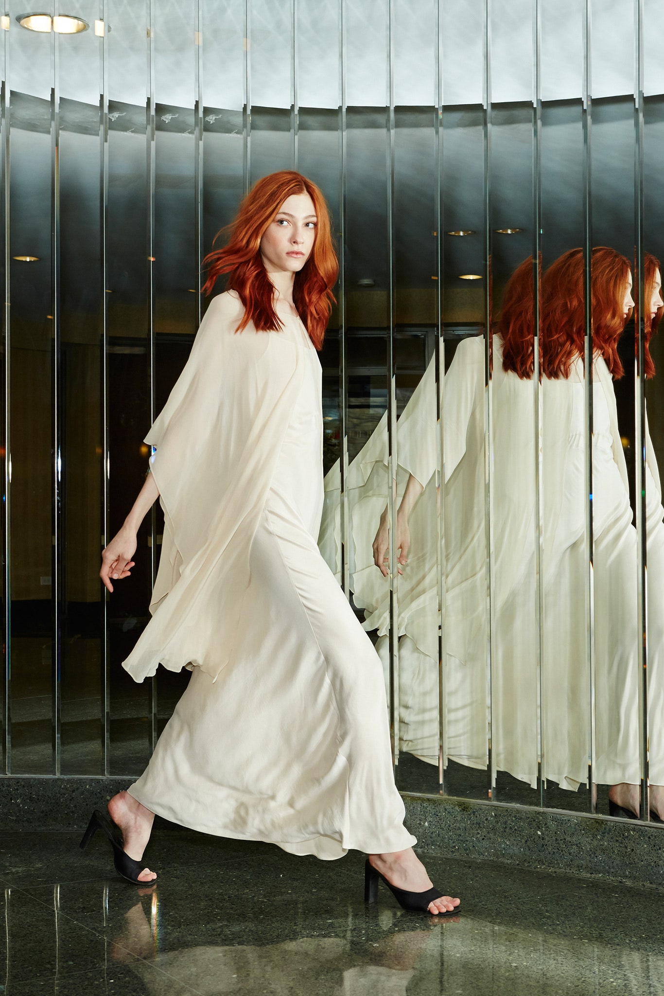 ivory silk maxi dress with cape