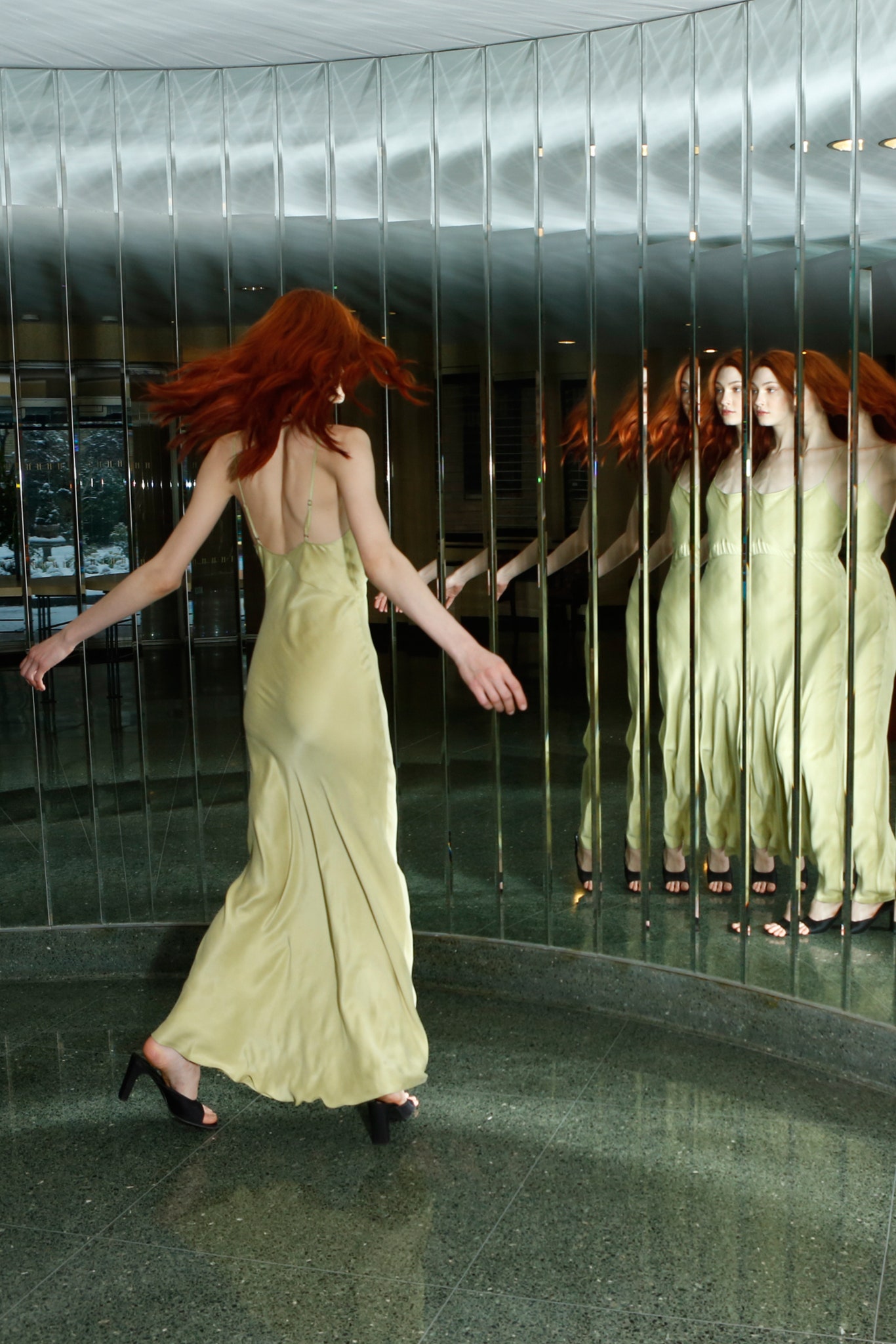 fitted green silk backless dress