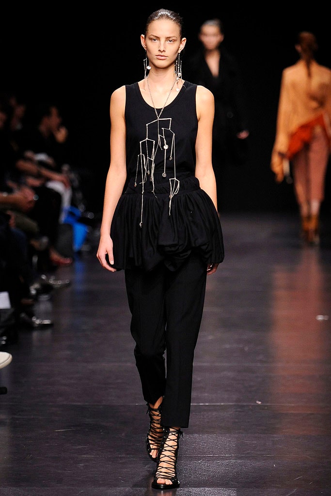black fitted top with relaxed pants