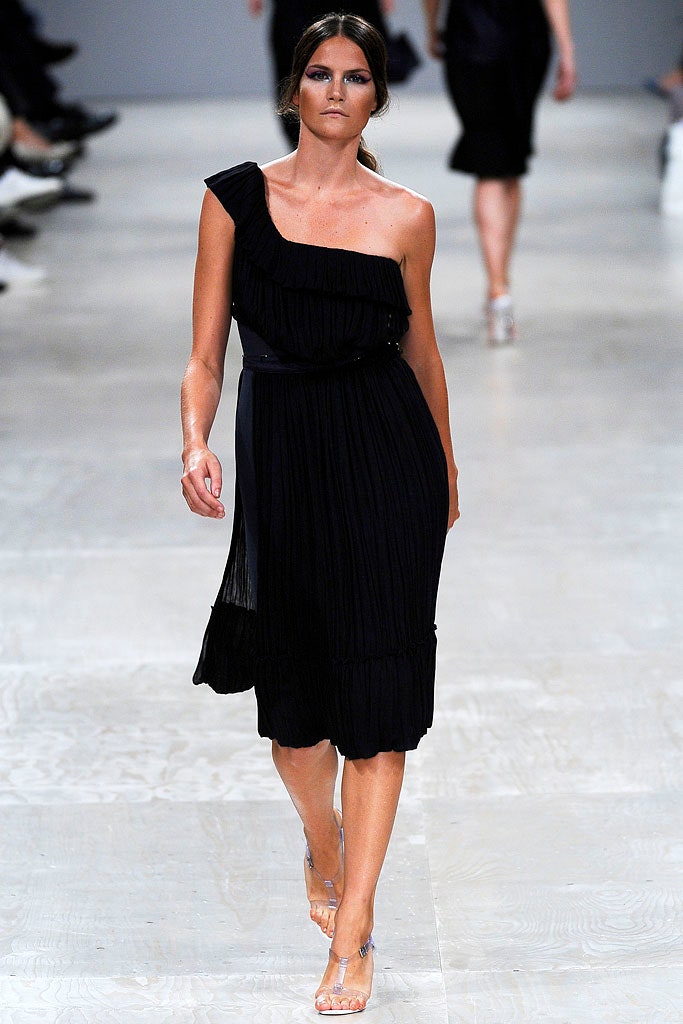 black silk pleated asymmetric dress