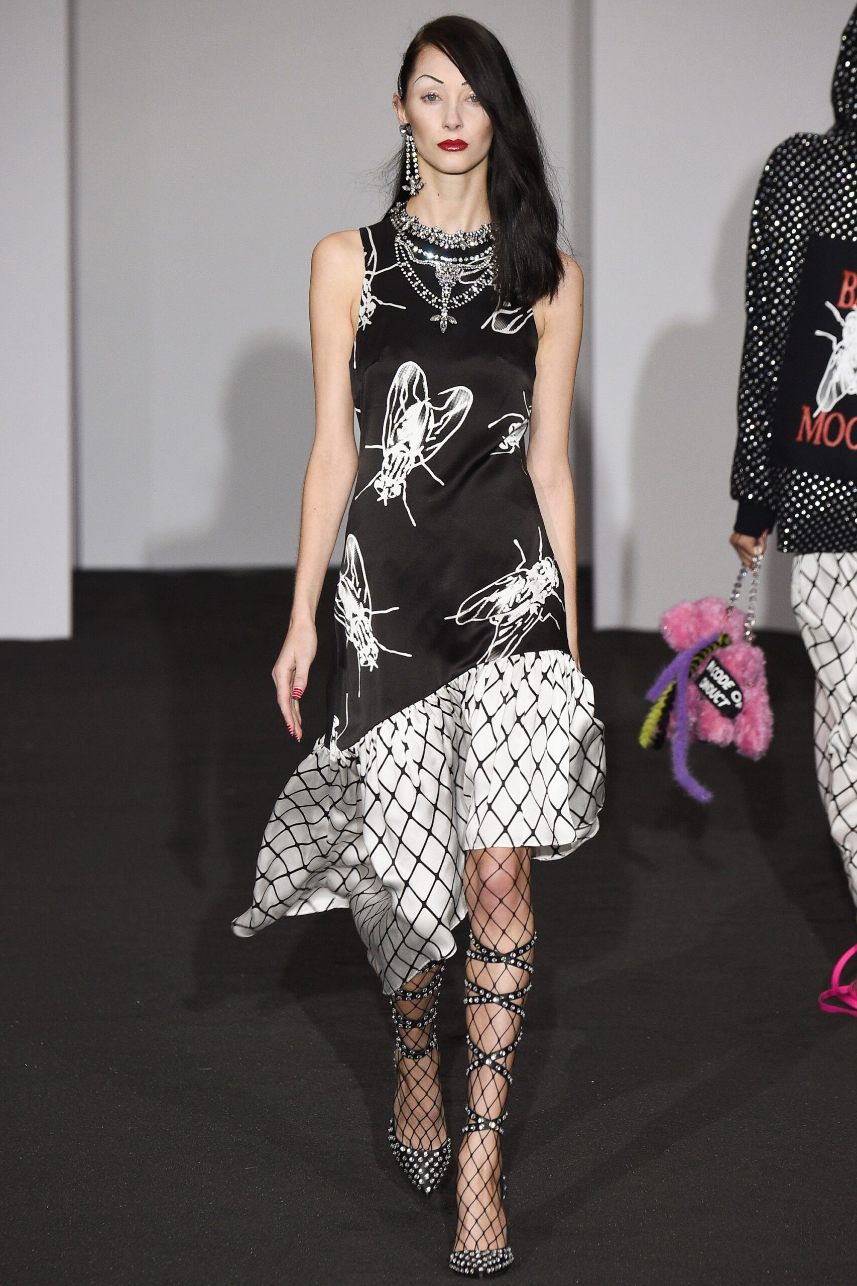 black and white printed midi dress