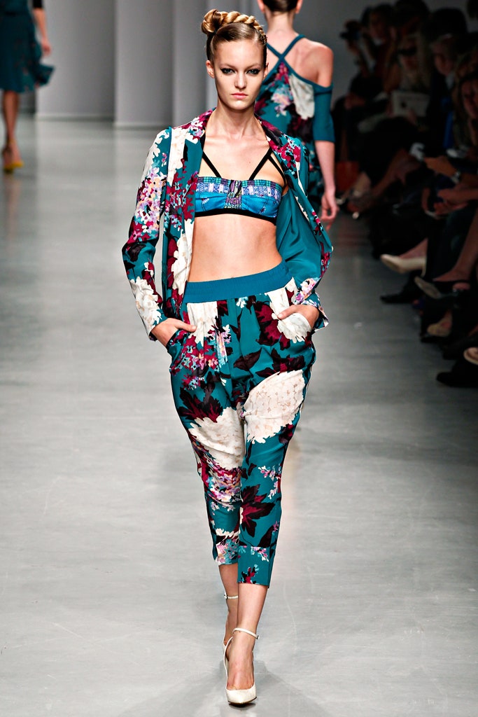 floral blazer and pants with bikini