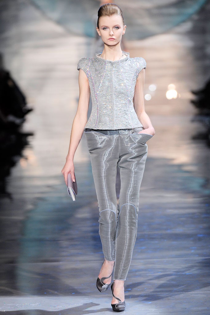 gray silk slim straight-leg shiny pants