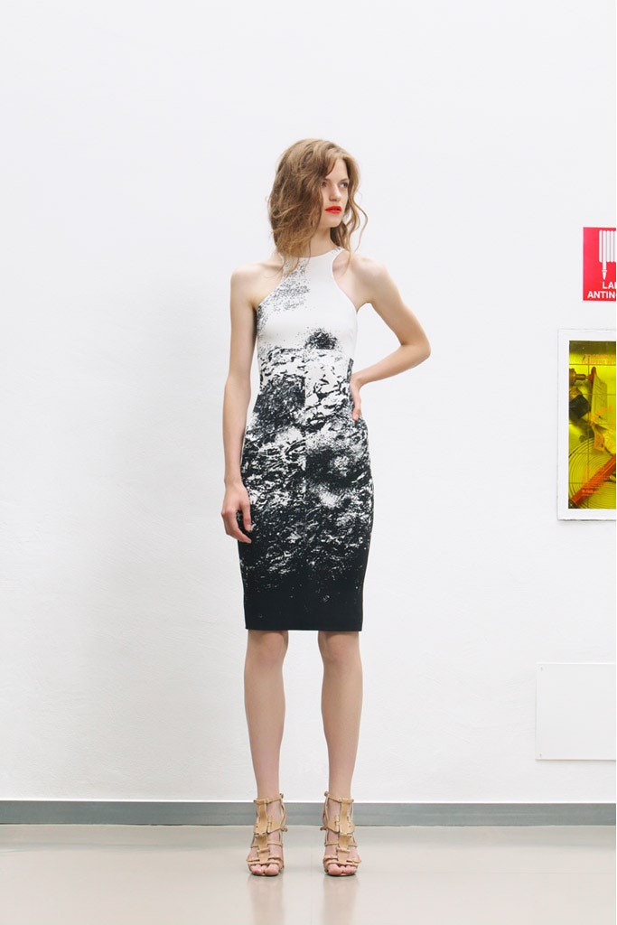 fitted black and white printed dress