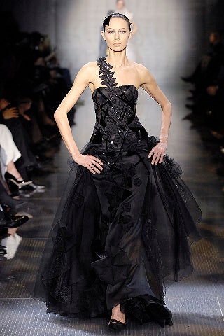 black silk tulle asymmetric gown
