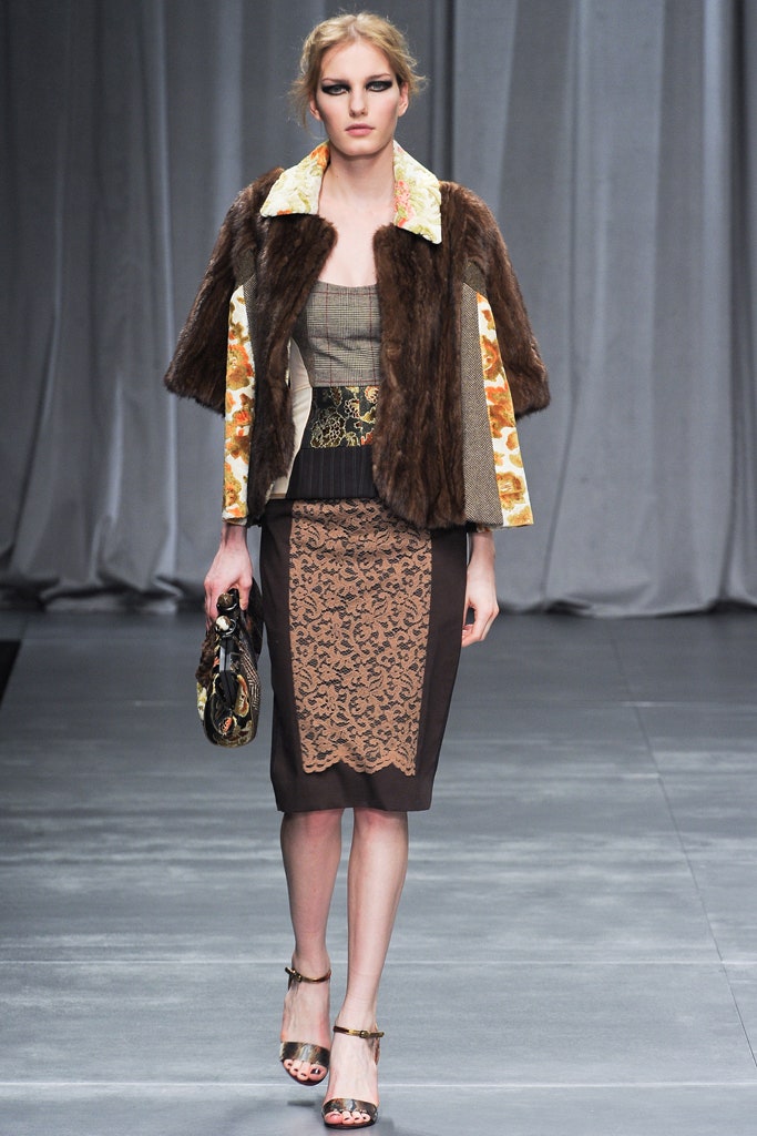 brown fur jacket with pencil skirt