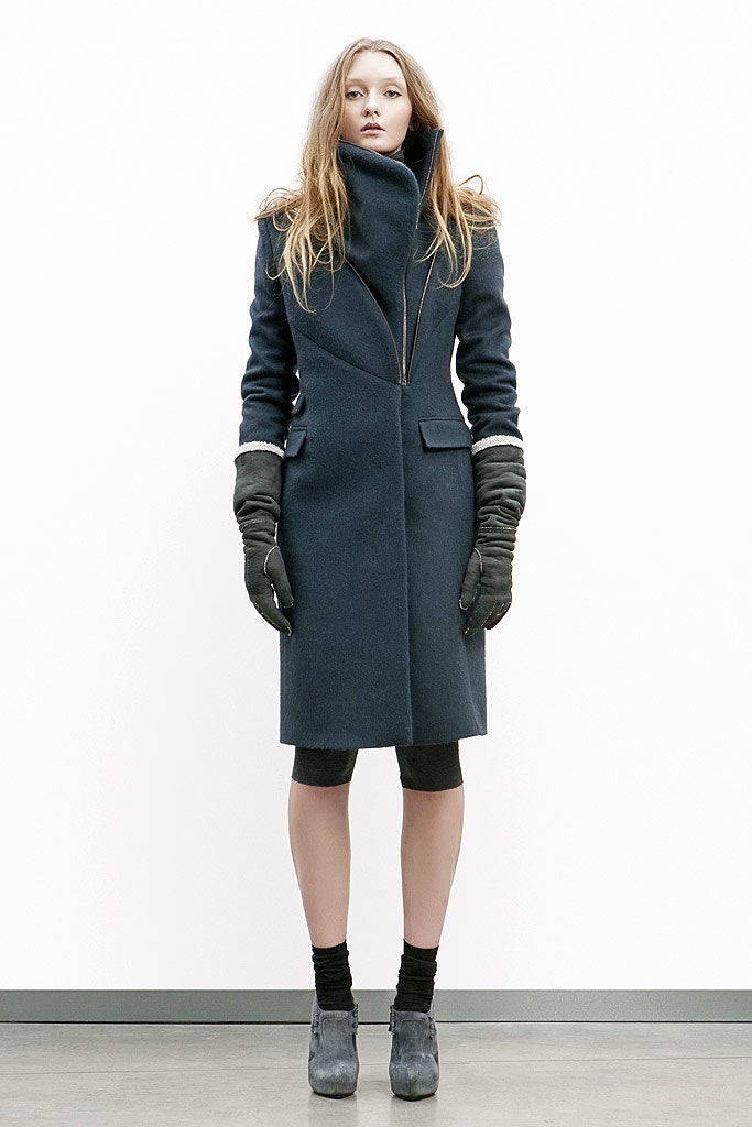 blue wool fitted coat