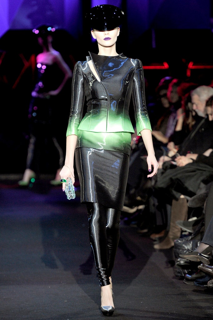 black vinyl long-sleeve high-neck fitted pencil shiny dress