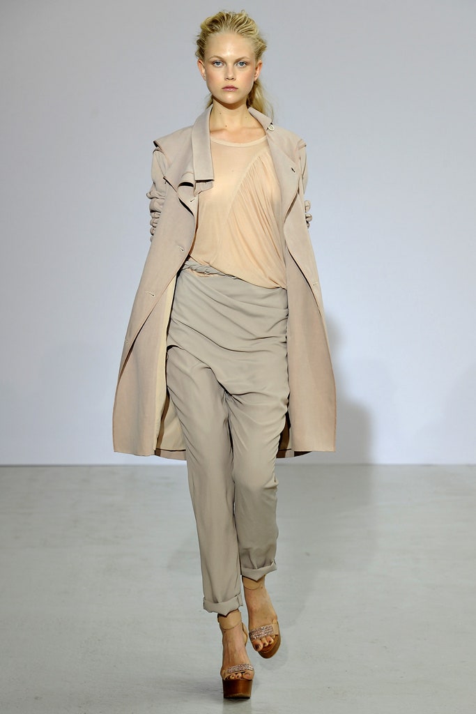 beige coat with silk top