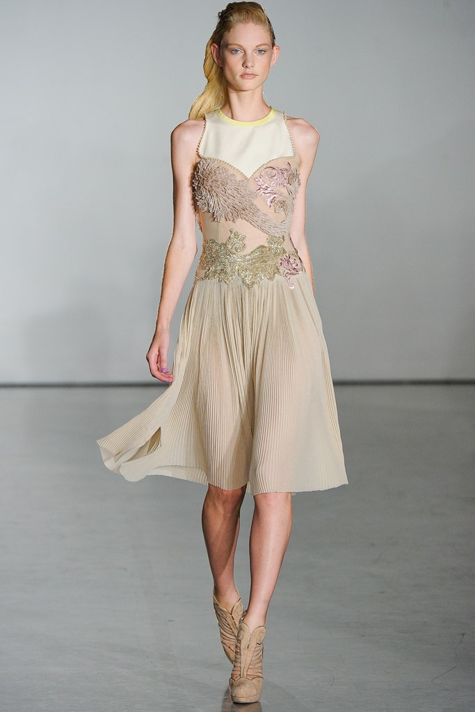 beige silk sleeveless dress