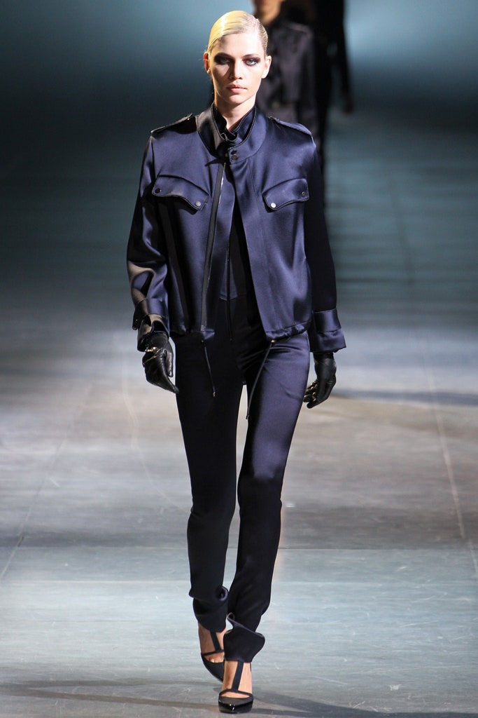 black silk fitted jacket and pants