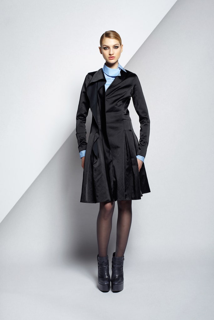 black silk collared midi dress