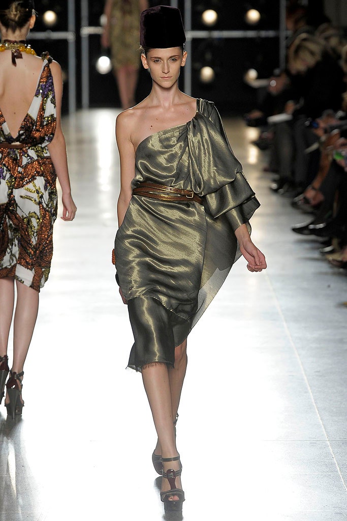 green silk asymmetric dress