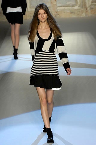 black knit long-sleeve v-neck striped ruffled mini dress