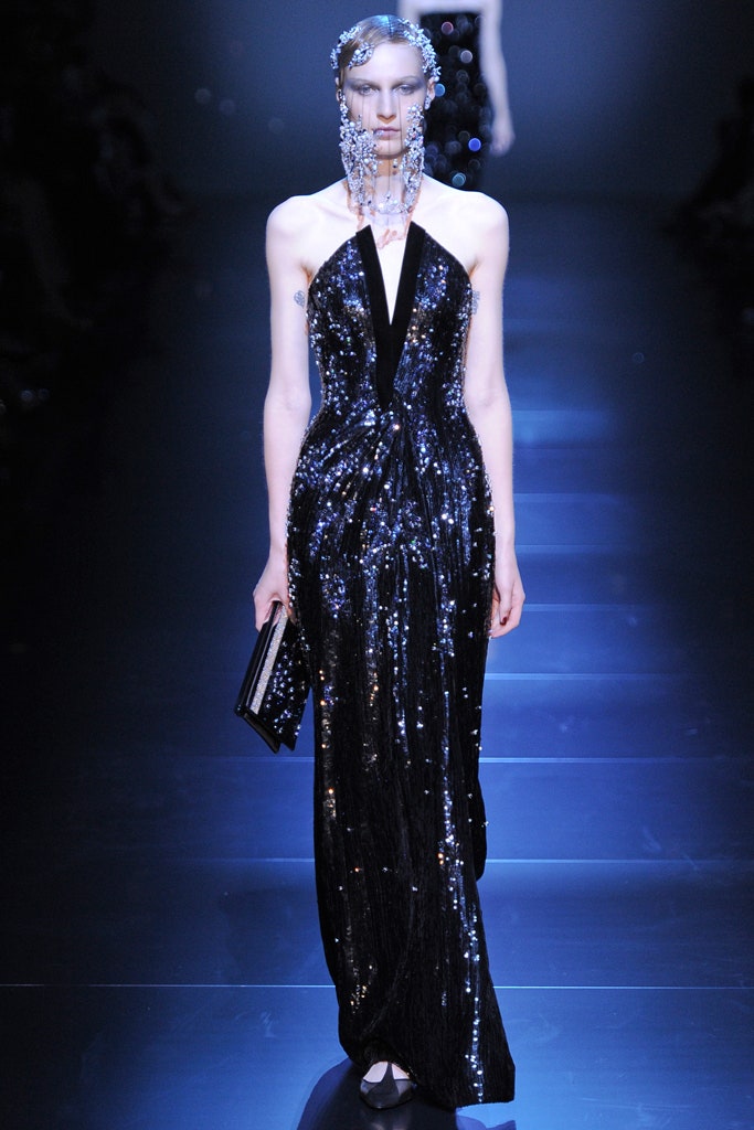 black sequin halter gown