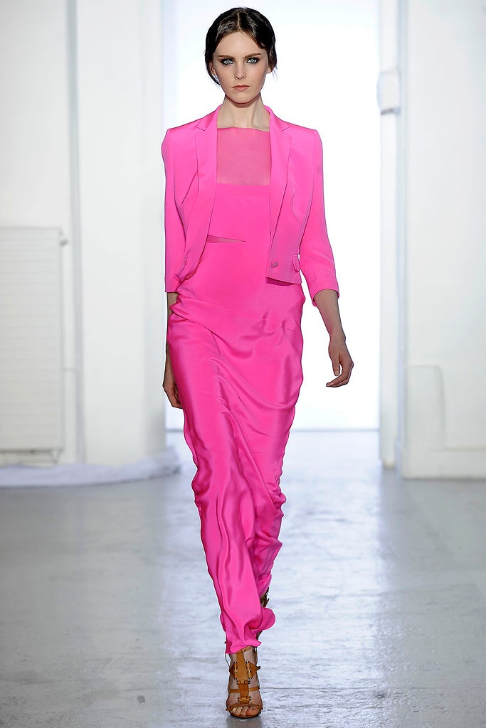 pink silk short-sleeve collared tailored jacket