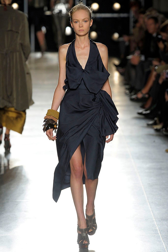 fitted navy silk dress
