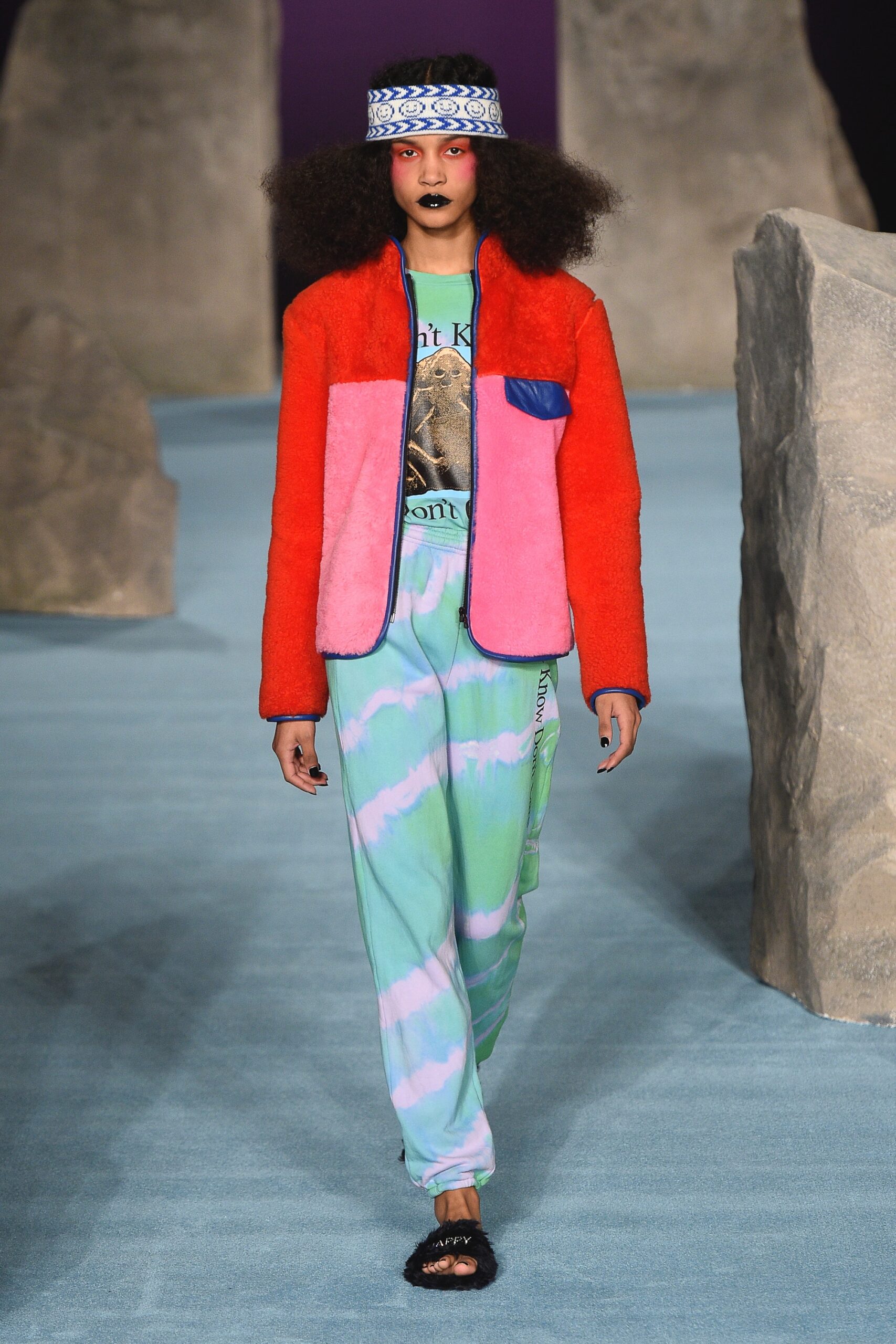 color-blocked faux-fur jacket