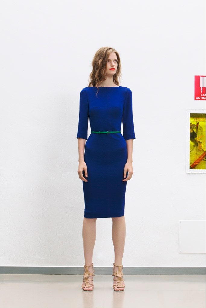 fitted blue midi dress