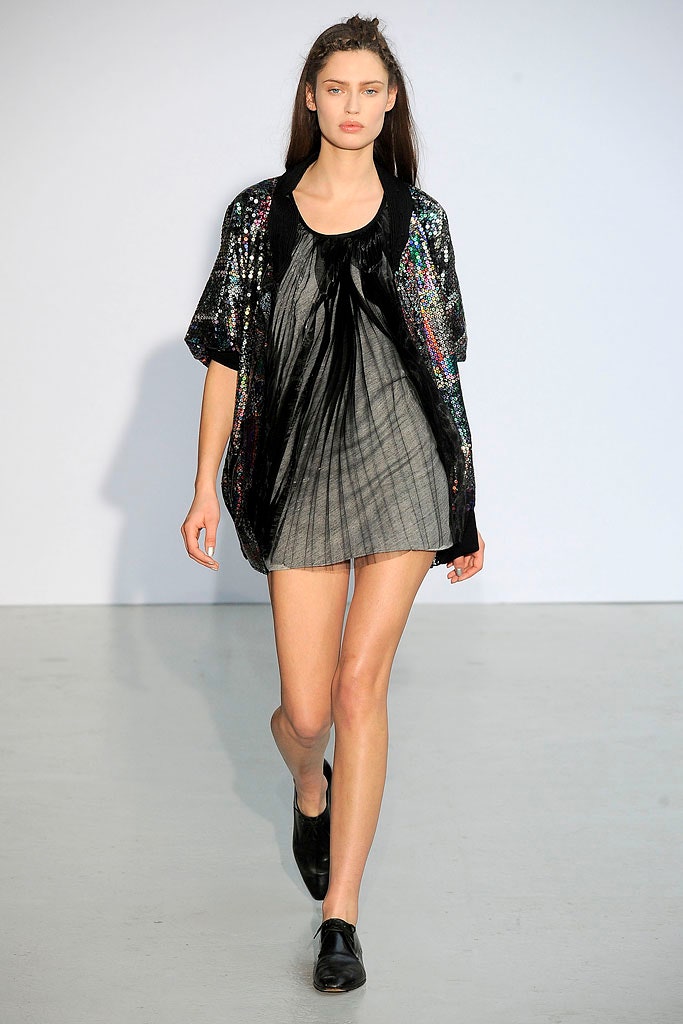 black mini dress with sequin jacket