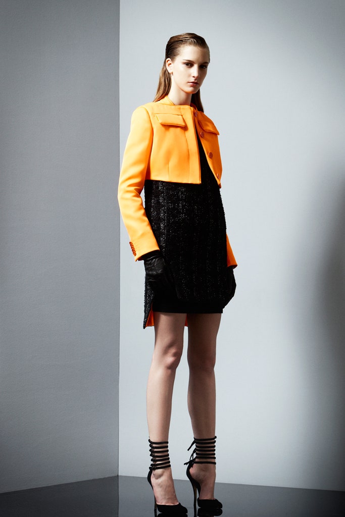 orange cotton long-sleeve collared fitted buttoned jacket