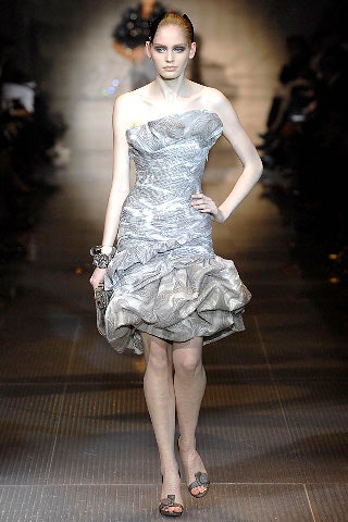 silver ruffled strapless mini dress