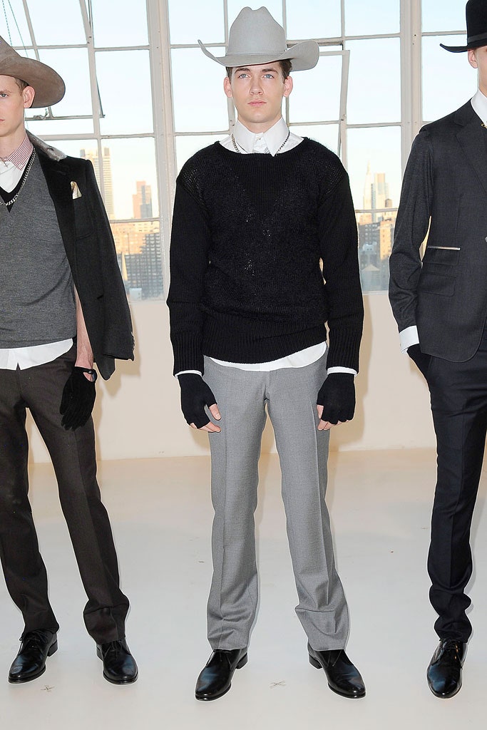 black wool sweater with gray pants