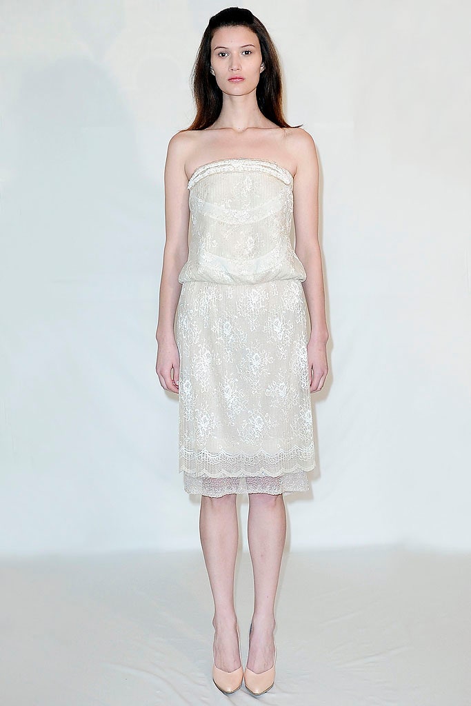 white lace strapless dress