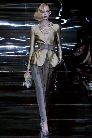 gold silk long-sleeve collared tailored flared buttoned blazer