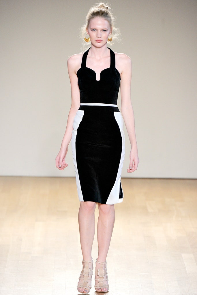 black and white fitted midi dress