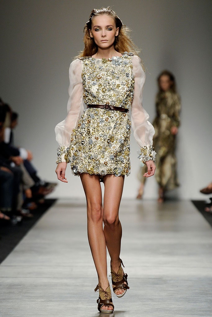 gold and white embroidered mini dress
