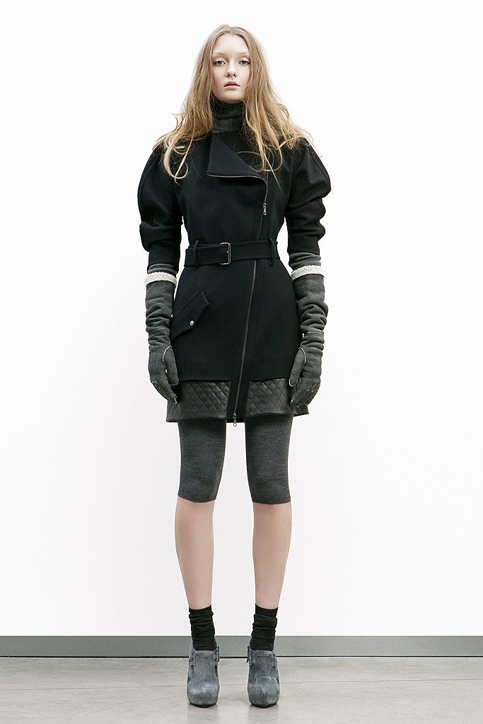 black fitted coat with gloves