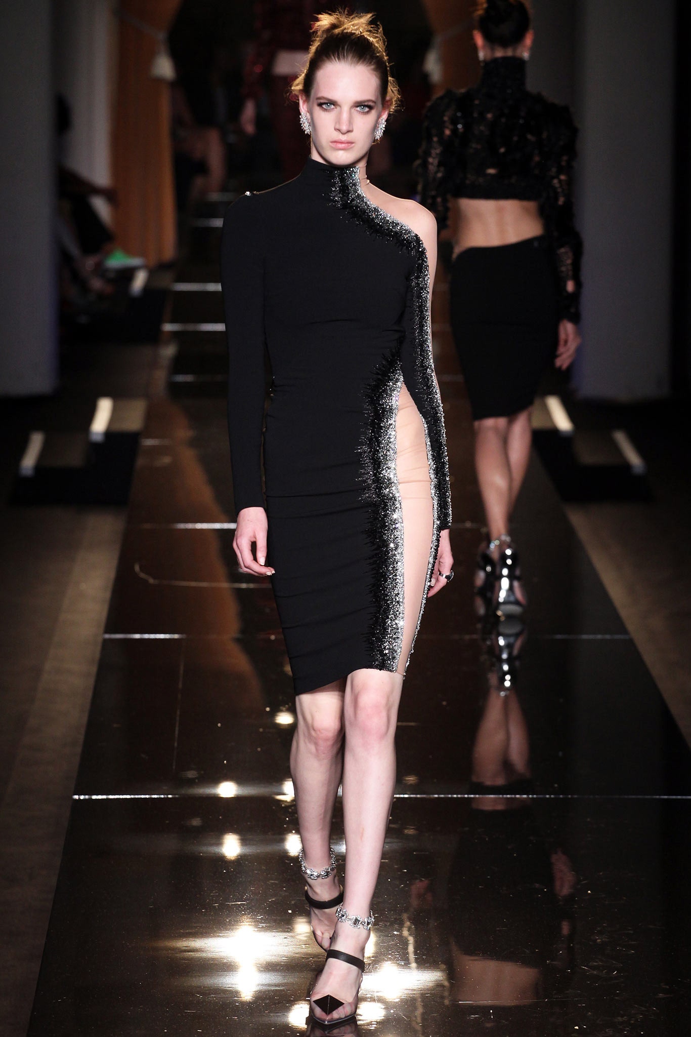 black fitted asymmetric dress