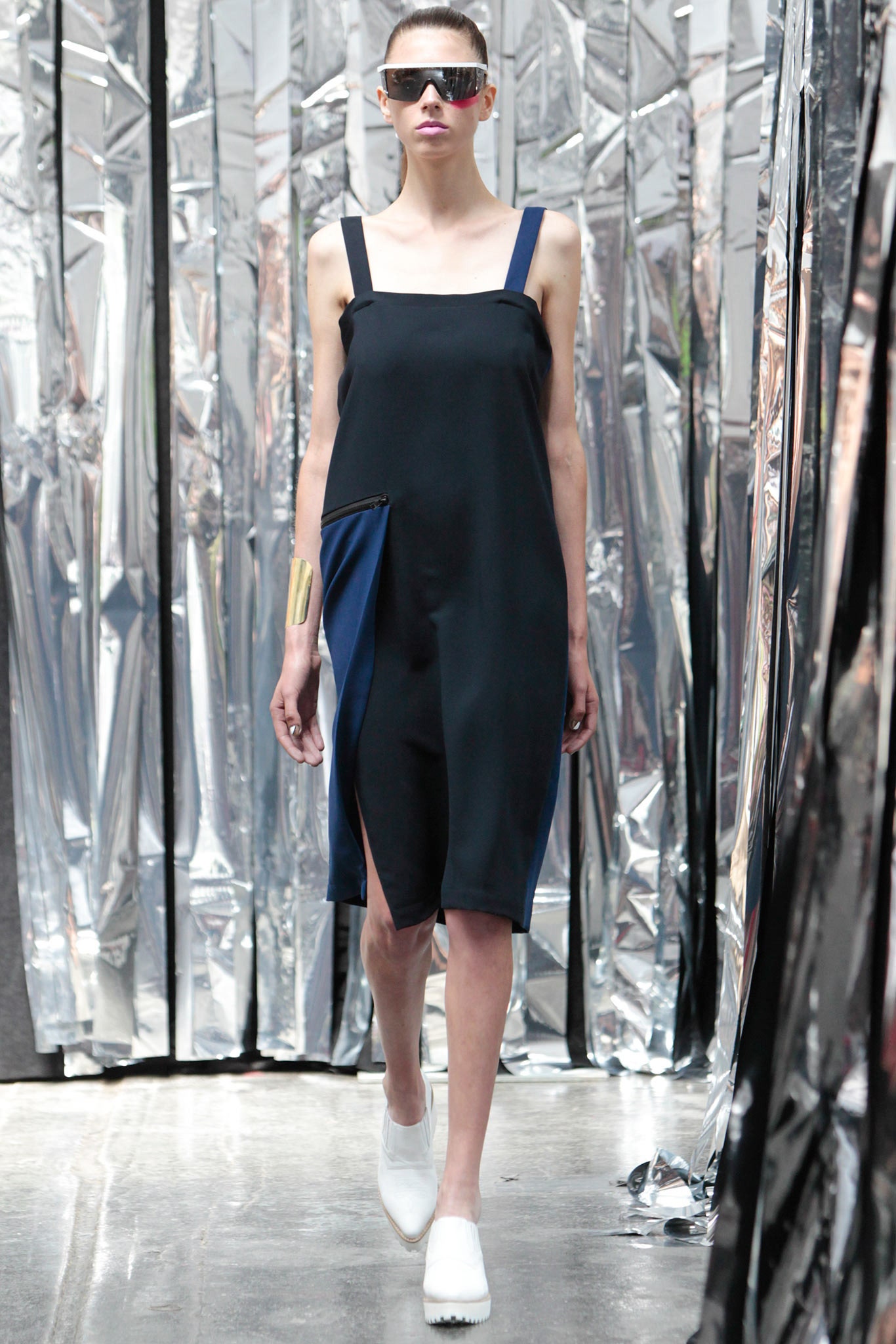 black and blue fitted dress
