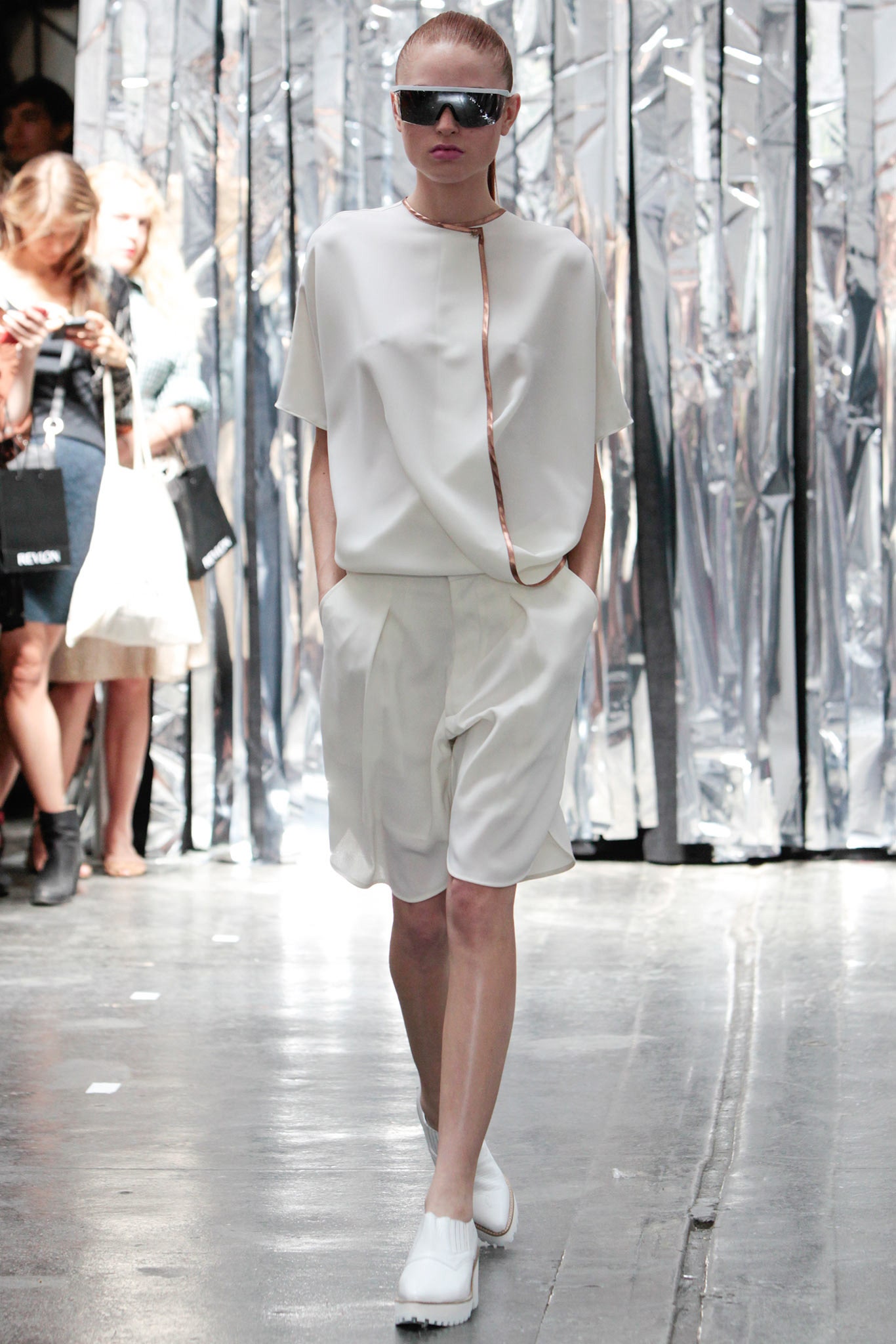 white silk top and shorts