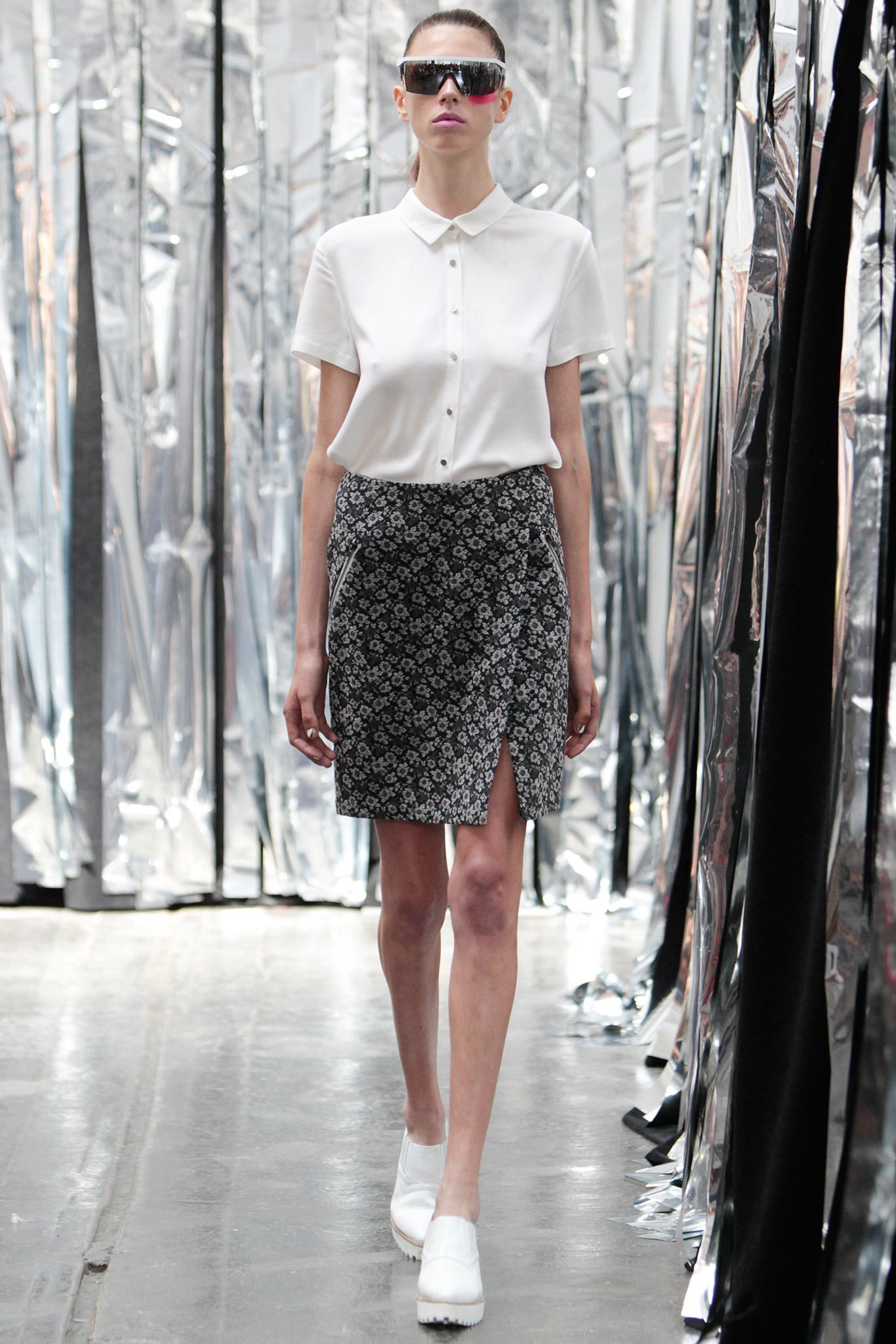 black cotton slit fitted high-waisted flared skirt