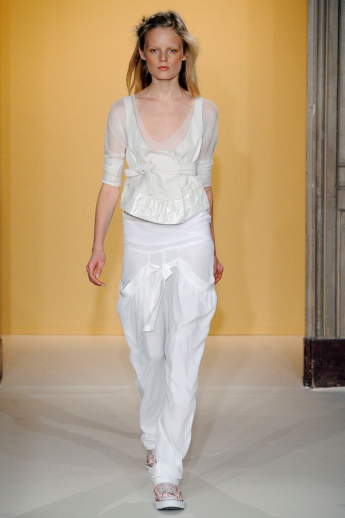 white fitted top and relaxed pants