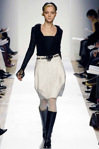 black fitted top white skirt