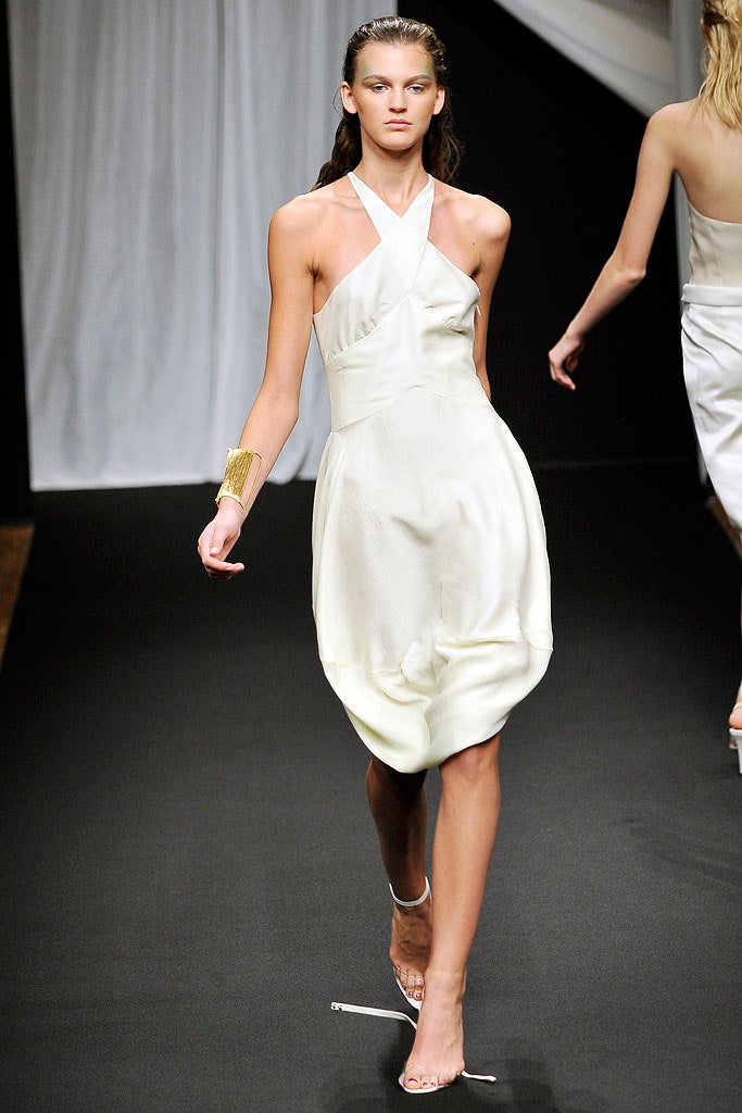 white silk fitted halter dress