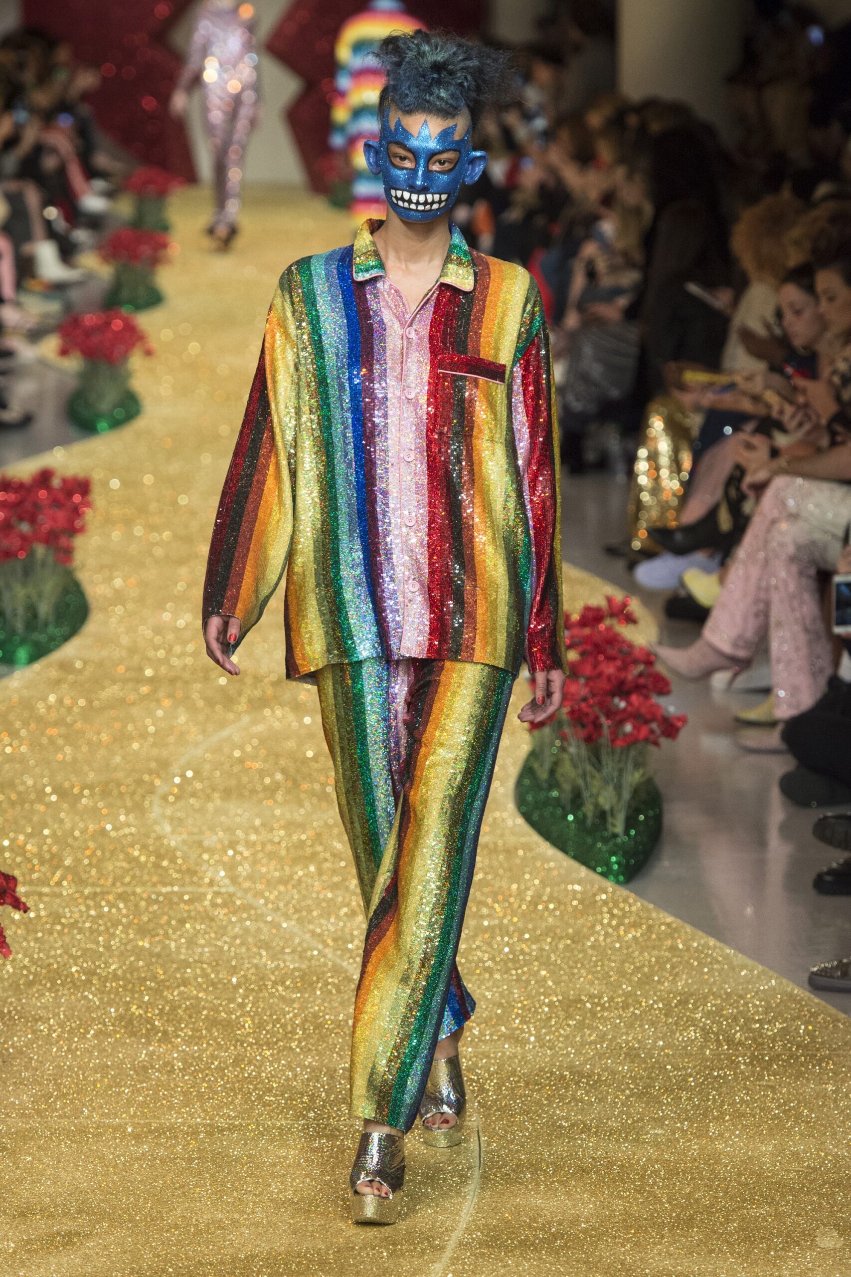 multi sequin long-sleeve collared relaxed buttoned shiny shirt