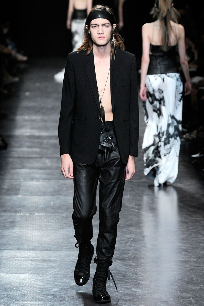 black tailored blazer with leather pants