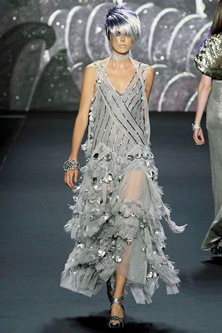 gray silk sequin layered dress