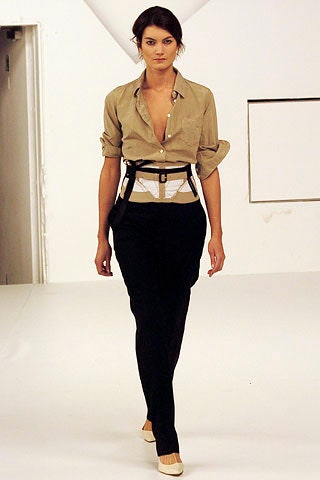 beige relaxed shirt with black pants
