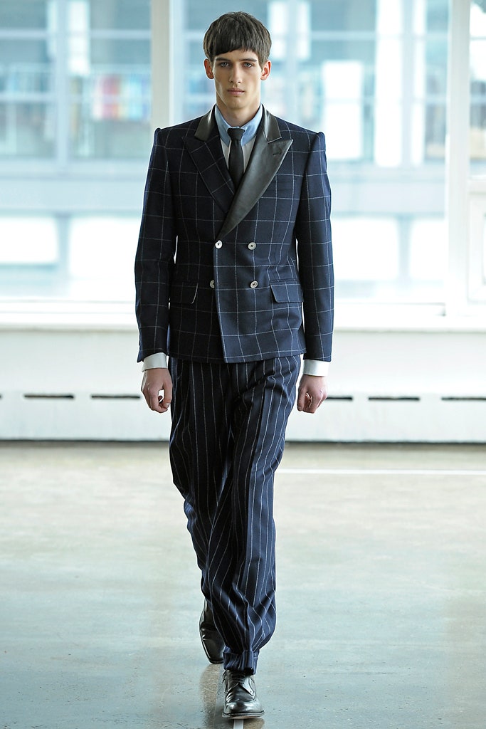 blue checked tailored suit